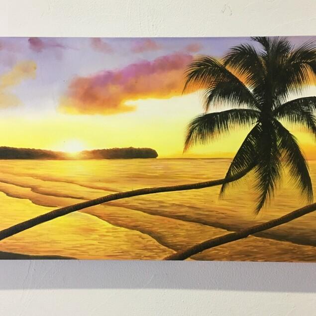 海の絵 ヤシの木 サンセットビーチ B 絵画 W150×H50cm (1179-2) 大きい