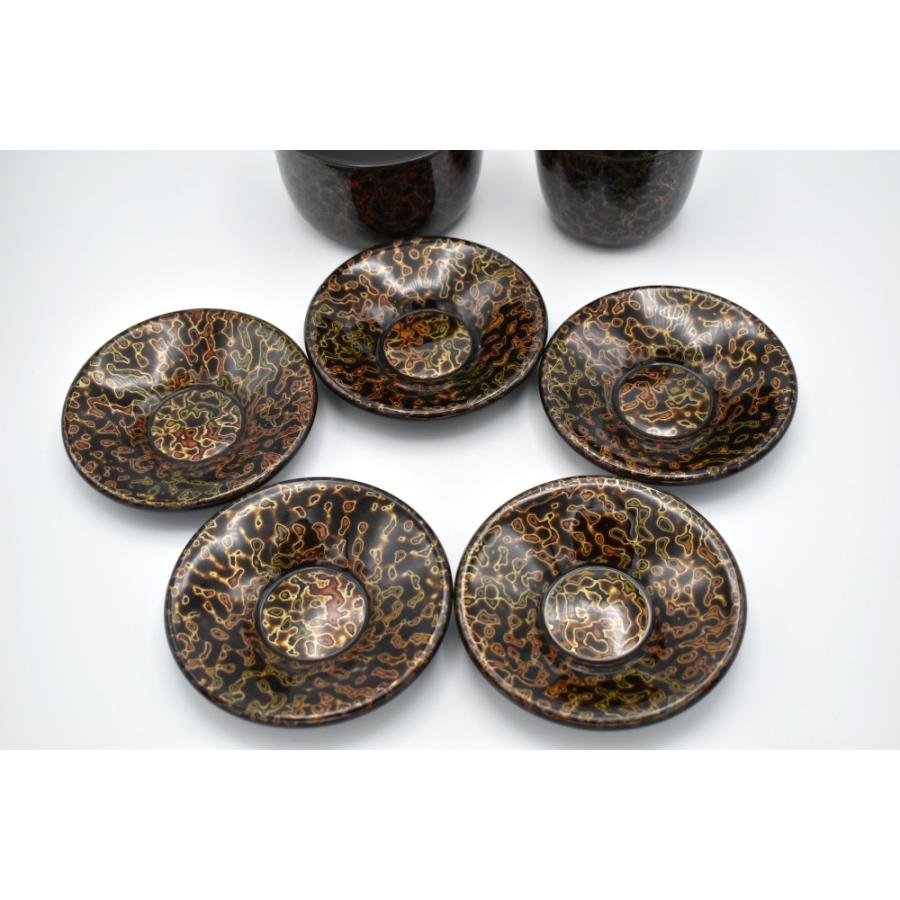 会津塗 茶器セット 夏目型茶筒・茶ガラ入・茶托5組セット item no