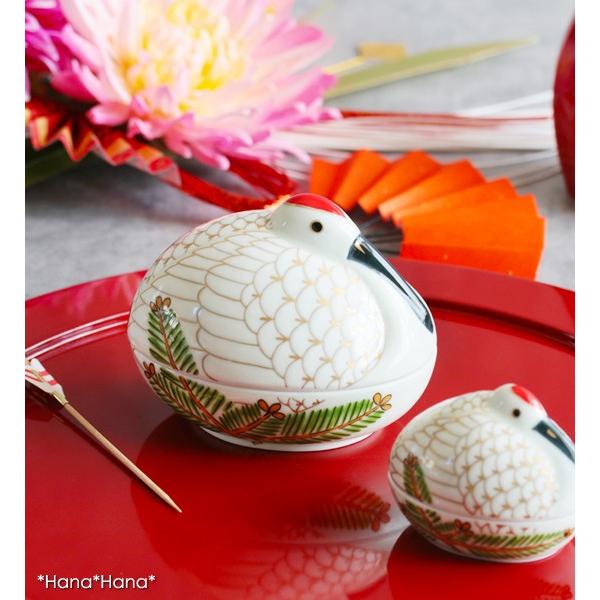 錦 巣ごもり鶴 金彩羽 蓋付き小鉢 (大) 10cm 有田焼 幸楽窯 // 和食器