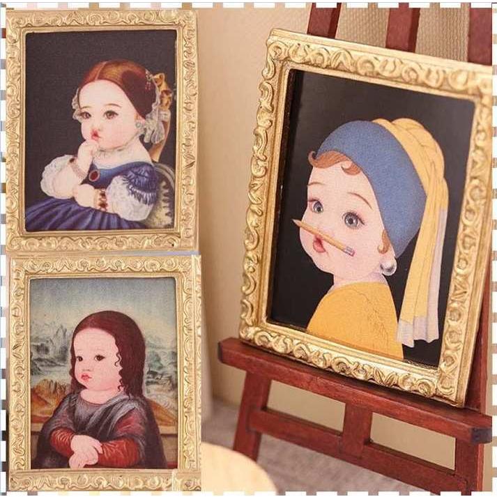 送料無料 ミニチュア 雑貨 額入り パロディ絵画 ドールハウス キット