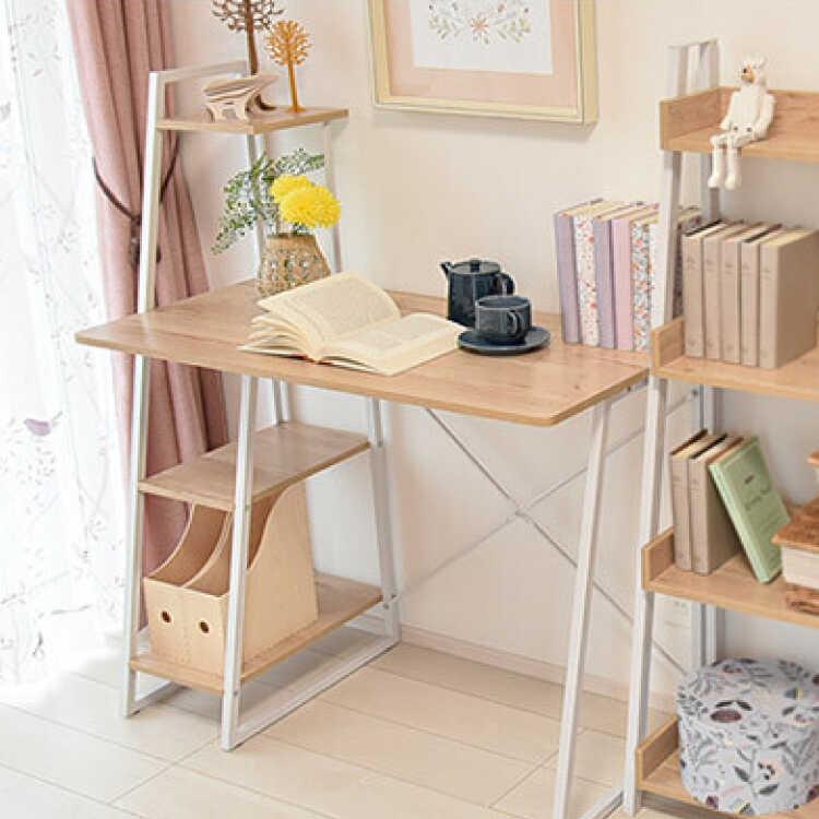 パソコンデスク 4段 ラック付き シンプル 収納棚 オープンラック 棚