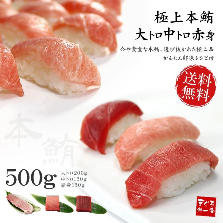 本マグロ 大トロ中トロ赤身セット500g 送料無料 解凍レシピ付 刺身