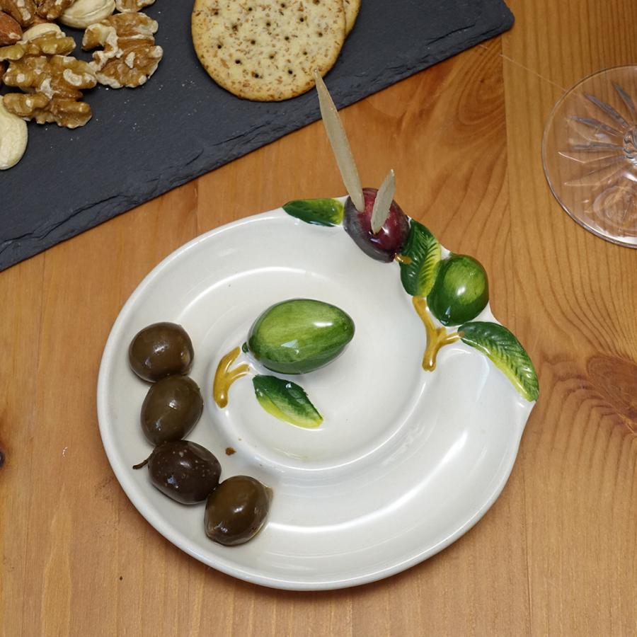イタリア 食器 (12cm) オリーブ柄 陶器製 ピックスタンド付 渦巻き 型