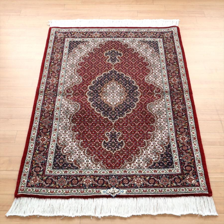 ペルシャ絨毯 タブリーズ産マヒ 玄関マット 120x82cm ボルドー