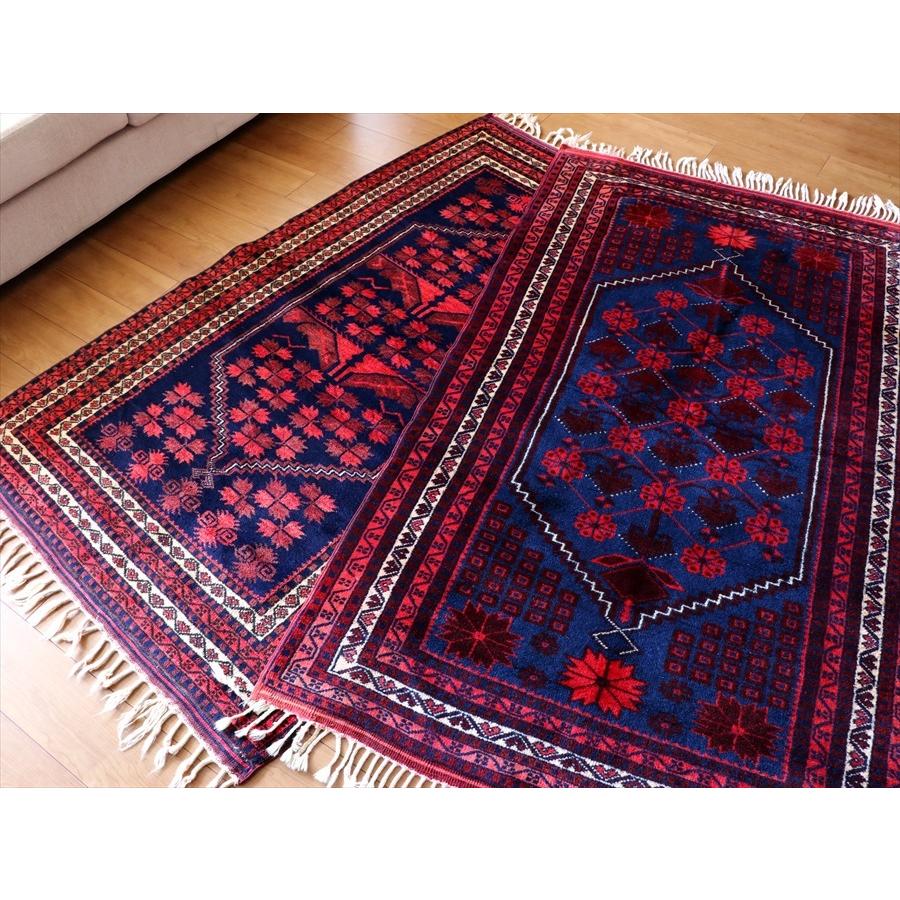 ヤージベディル トルコ絨毯/トライバルラグ 191x113cm ブルー＆レッド