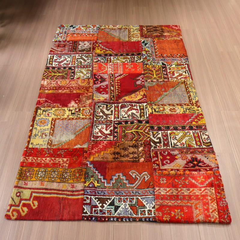 パッチワークラグ トルコ手織り絨毯 216x120cm アナトリアの