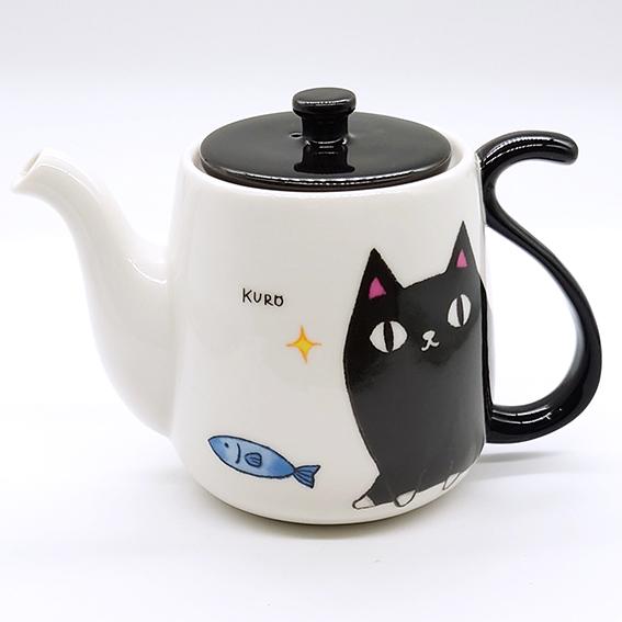 にゃん屋 猫 3兄弟 しっぽポット Kuro ティーポット ねこ ネコ 茶こし