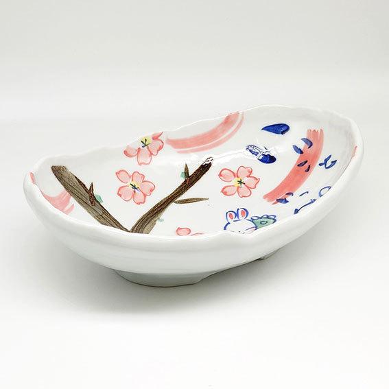 夕立窯 優花うさぎ どーんと楕円鉢 桜 ボウル 煮物鉢 菓子鉢 大鉢 中鉢