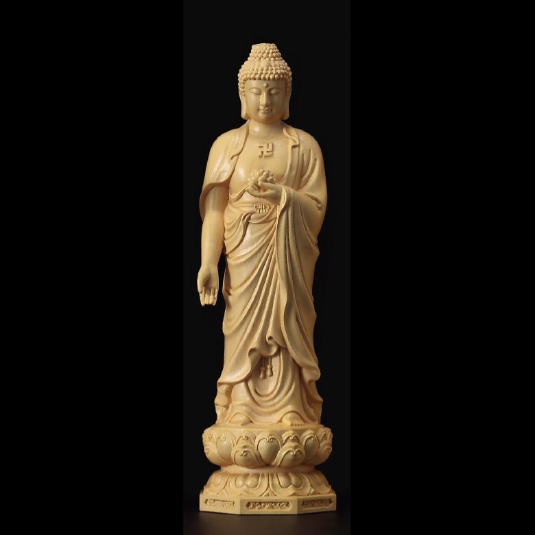 黄楊彫刻 阿弥陀如来 仏像 木彫像 - アートの友社 : くみあい