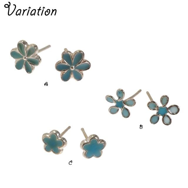 シルバーピアス スタッドピアス 花 フラワー ブルー 青 シルバー925