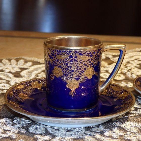 ノリタケ オールドノリタケ コバルト 金盛藍線帯華装飾紋 カップアンド