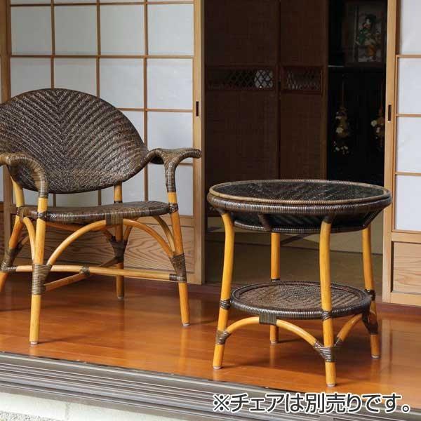 籐 ガラステーブル 丸型 ラタン家具 Handmade 直径55cm （ テーブル