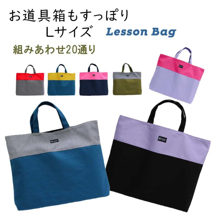Lサイズ レッスンバッグ 大きめ】 ハンドメイド ツートンカラー 裏地
