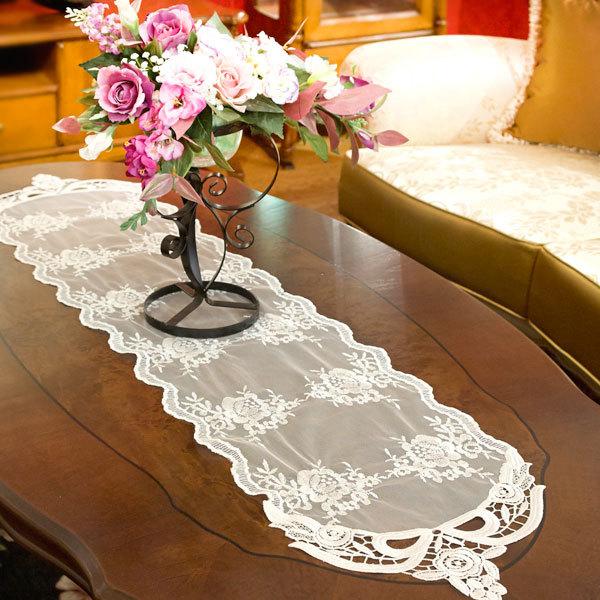 レース 薔薇 フレンチレース7 約30×120cm テーブルセンター ホワイト