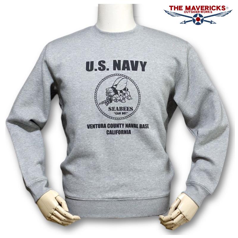 ミリタリー スウェット トレーナー メンズ 厚手 裏起毛 米海軍 SeaBees