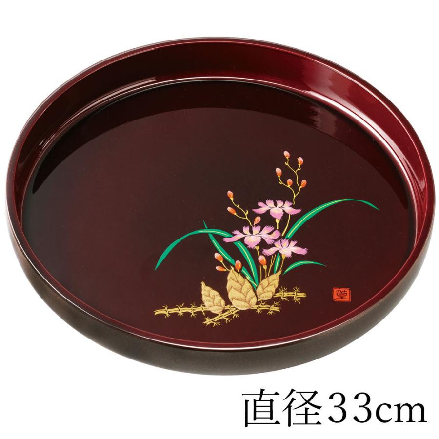 みよし漆器本舗 紀州塗り お盆 トレー 11寸 33cm 丸盆 溜 山路 金蒔絵