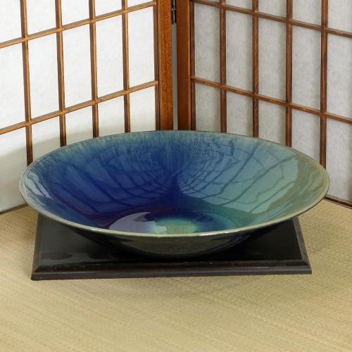 信楽焼 水盤 花器 12号 緑青 ガラス ソリ 丸 陶器 池坊 嵯峨御流