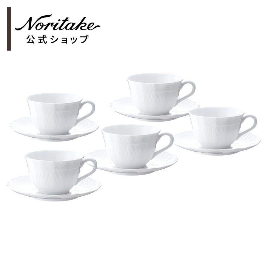 ノリタケ シェール ブラン カップ＆ソーサーセット(5客) ( 電子レンジ