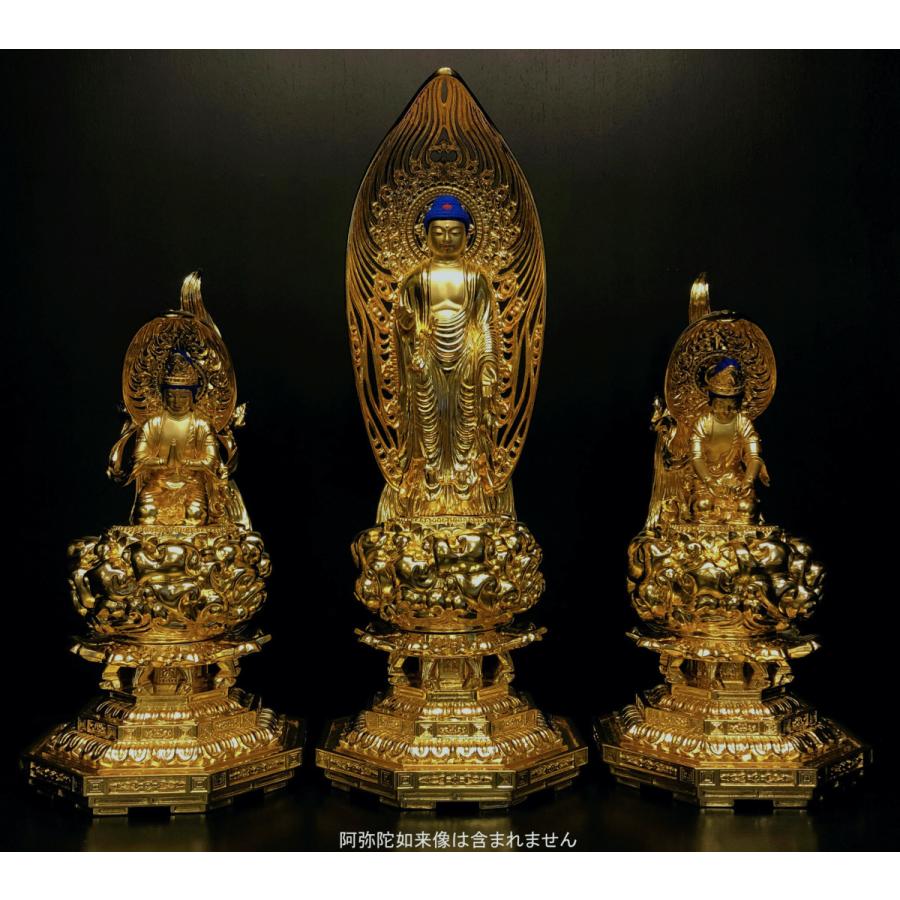脇士 観音菩薩+勢至菩薩【金箔金泥仕上】品番W-2（阿弥陀如来 4寸 金箔