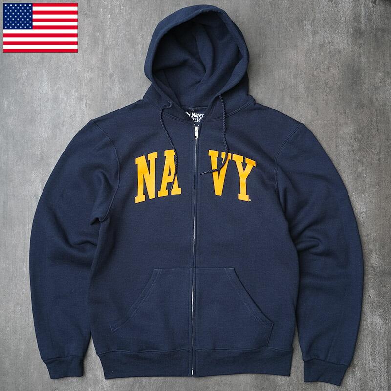 米軍 U.S.NAVY フルジップ スウェットパーカー ネイビー NAVYロゴ NAVY
