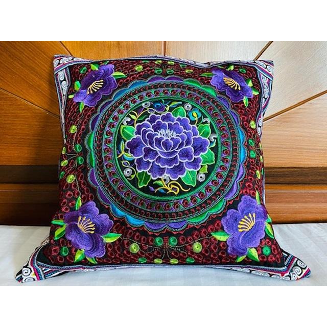 クッションカバー 45×45 刺繍 花柄 アジアン モン族 タイ雑貨