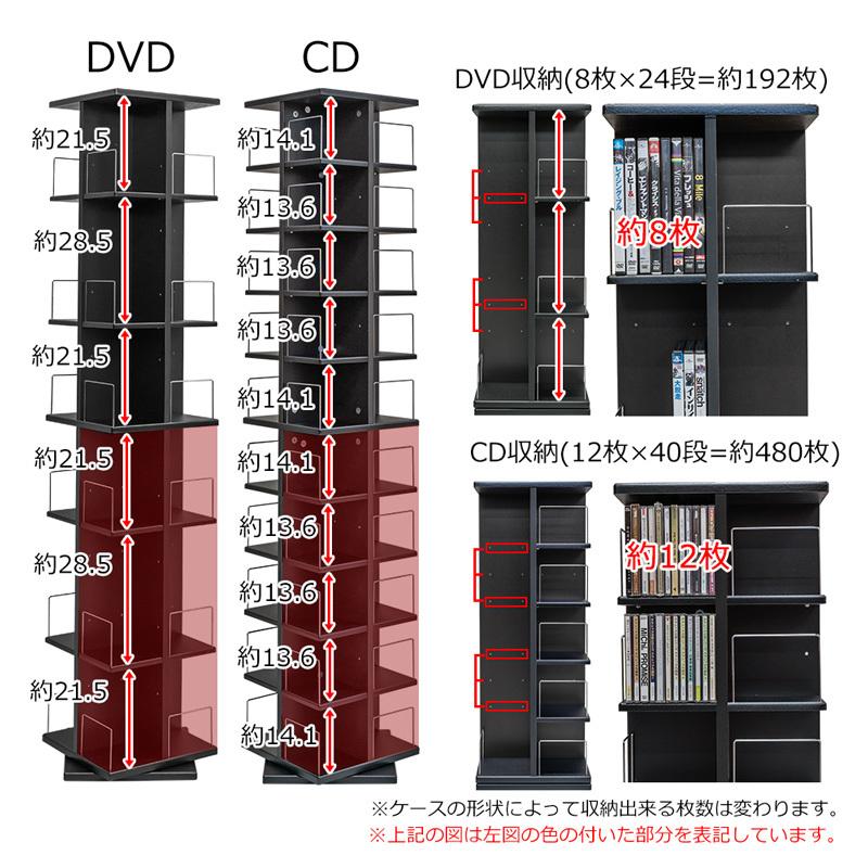 サカベ 回転式マルチタワーラック CD収納 DVD収納 本棚 大容量 BK/DBR