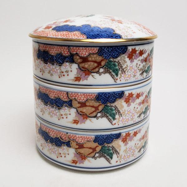 其泉窯 有田焼 春秋文 三段重（小）| 陶器 ミニ 重箱 3段 和食器