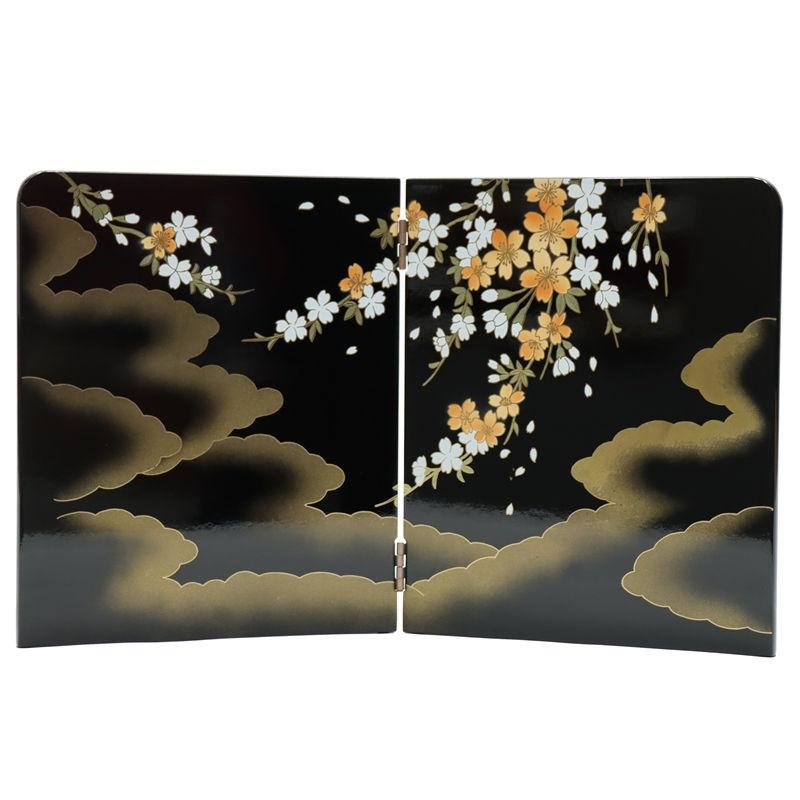 アウトレット品 雛人形 三月屏風 屏風のみ 10号 44A-312(黒)雲に桜 二