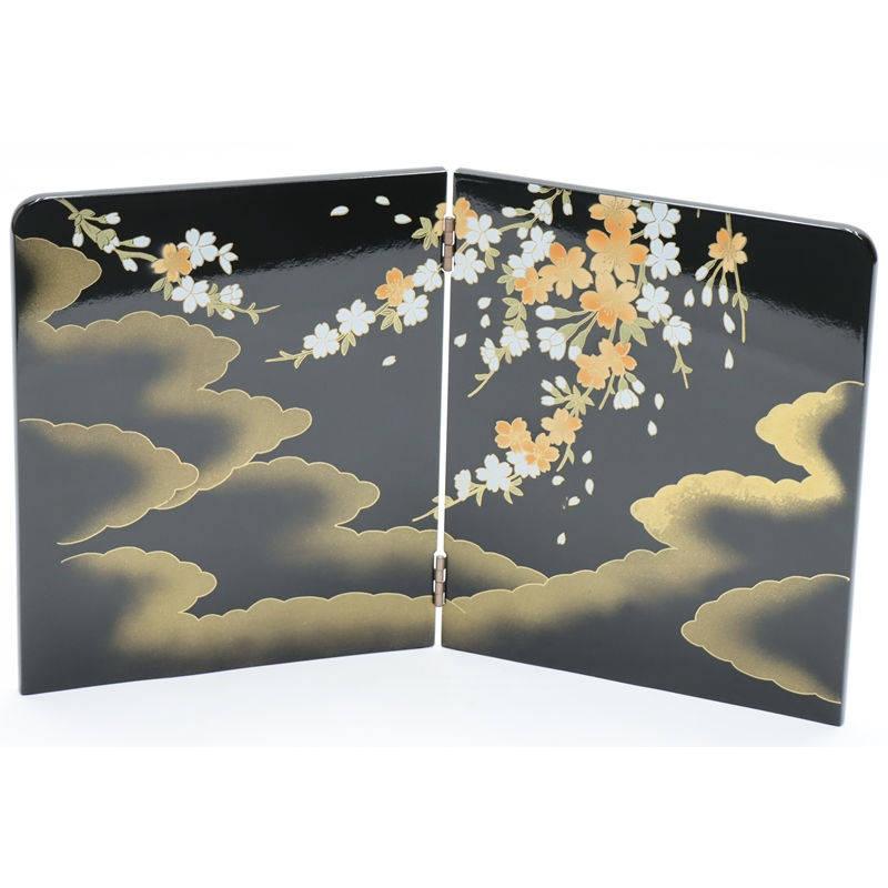 アウトレット品 雛人形 三月屏風 屏風のみ 10号 44A-312(黒)雲に桜 二