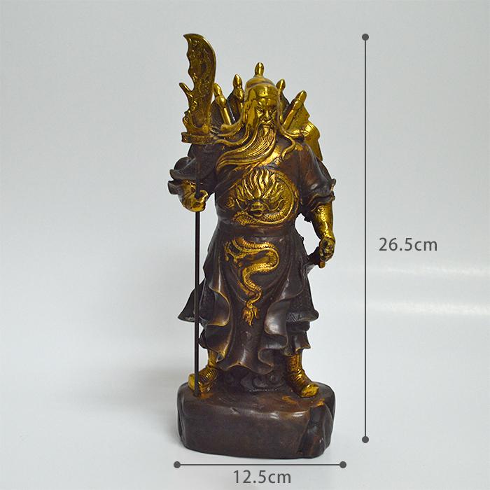 関羽雲長像 高さ26.5cm se0126 金 ゴールド 三国志 文武両道 財神 金運