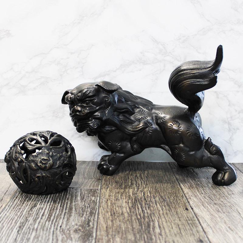 完売】玉獅子 置物 / 鉄製 和風置物 獅子 悪霊退散 縁起物 神社仏閣 魔