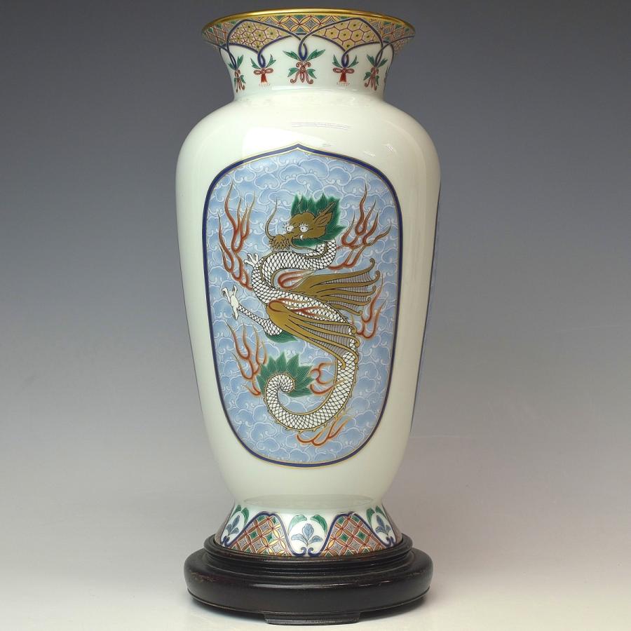 趣楽】 香蘭社謹製 色絵極彩地紋雲麒麟龍鳳凰図花瓶 高さ24cm 共箱