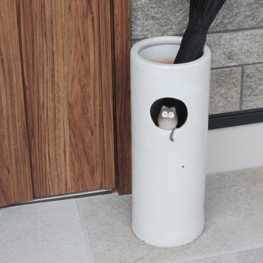 傘立て 陶器 信楽焼 おしゃれ 白 ネコ 猫 スリム 傘入れ モダン