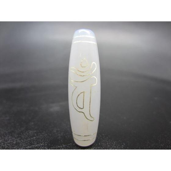 チベット銀線天珠 仏眼大日如来天珠 バン 白玉髄 42×12mm 一点物