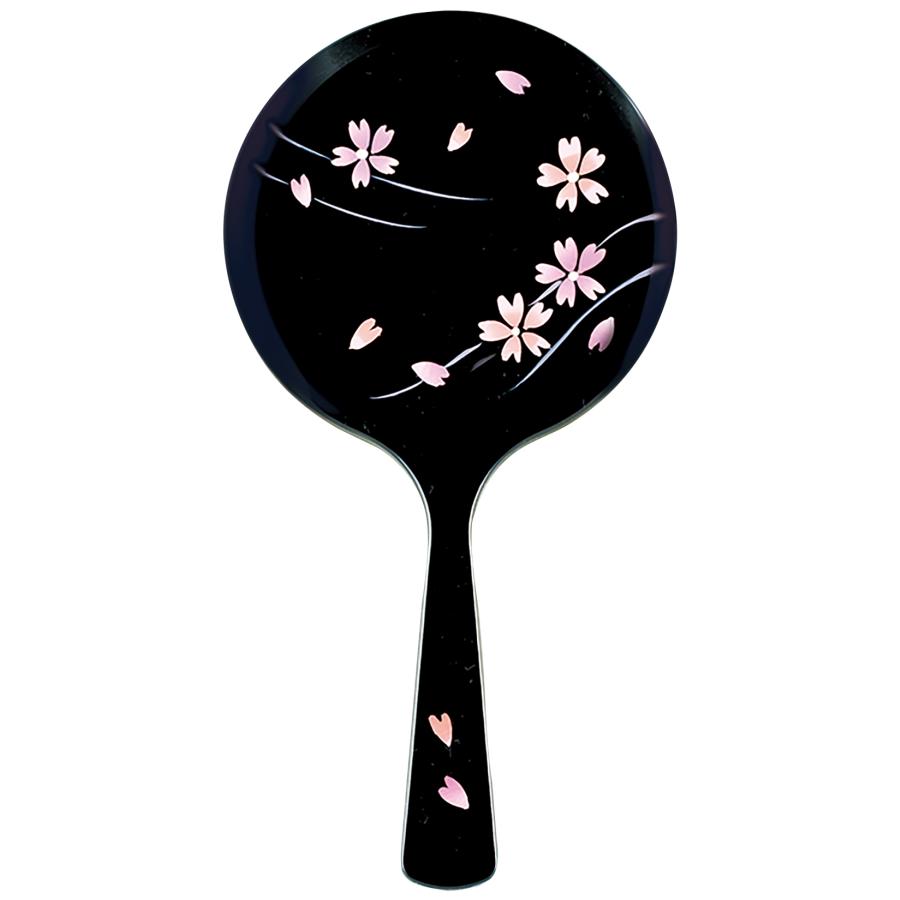手鏡 黒 雅 かがみ 桜 手描き ミラー 会津若松伝統工芸品 25-27-5
