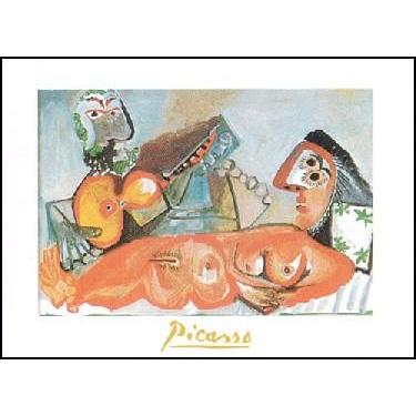 アートポスター- 横たわる裸婦とミュージシャン (24cm×30cm) パブロ