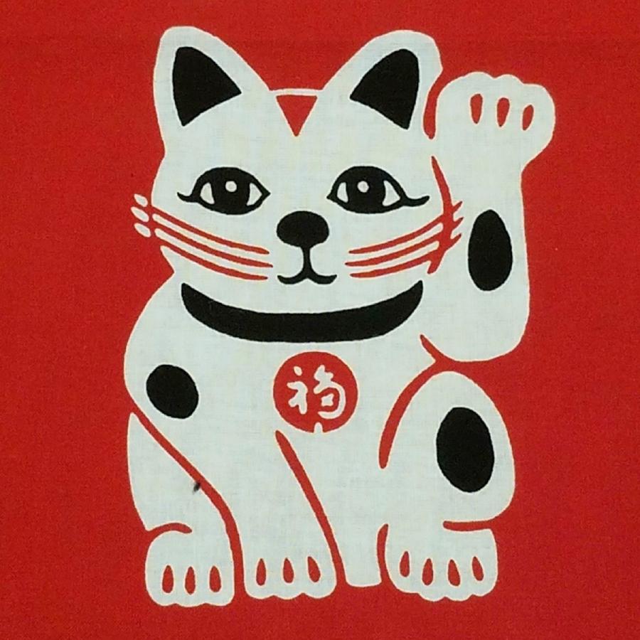 招布(まねぎ）福招き 千客万来 招き猫(赤) タペストリー 看板 案内 お