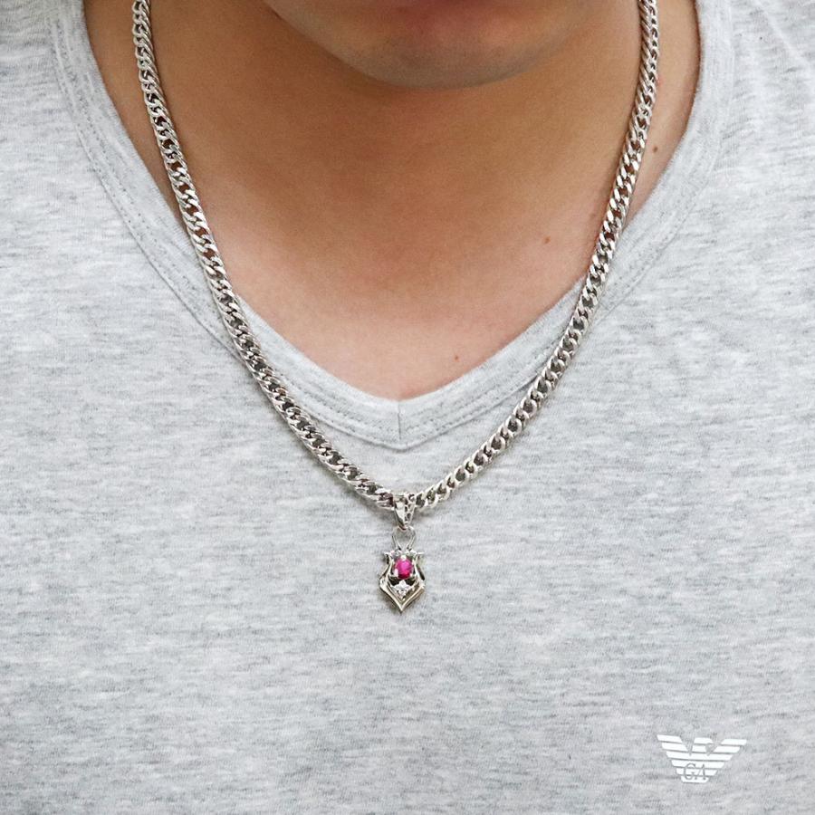 ネックレス メンズ シルバー925 喜平ネックレス ルビー ペンダント
