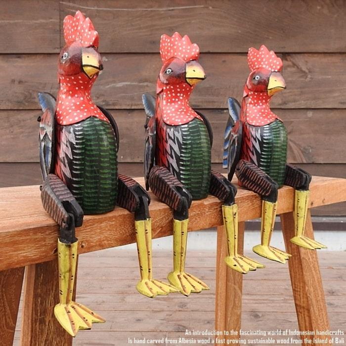 お座り ニワトリさん [2] Mサイズ ウェルカム人形 鶏 鳥 木製 木彫りの