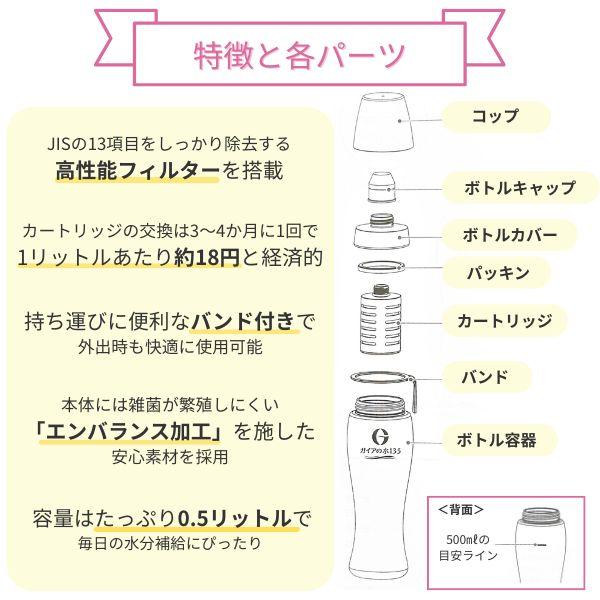 ガイアの水135 ガイアライトボトル プッシュ型浄水ボトル（水筒型