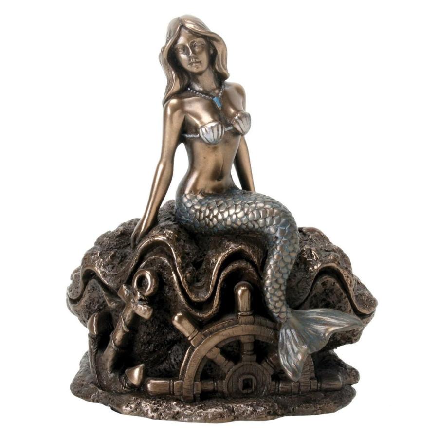 西洋彫刻 ブロンズ風 貝の上に座った 女性のマーメイド（人魚）置物