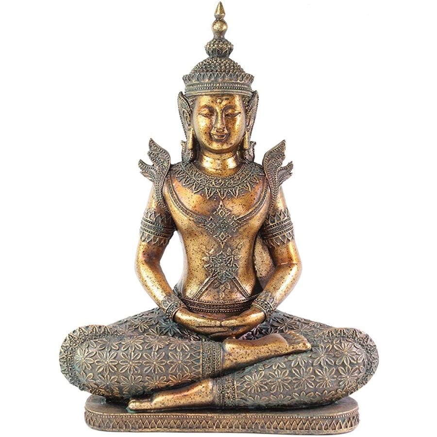 風水吉兆 ブロンズ風 印相を、組む、タイ式 仏像装飾 心の平安の象徴