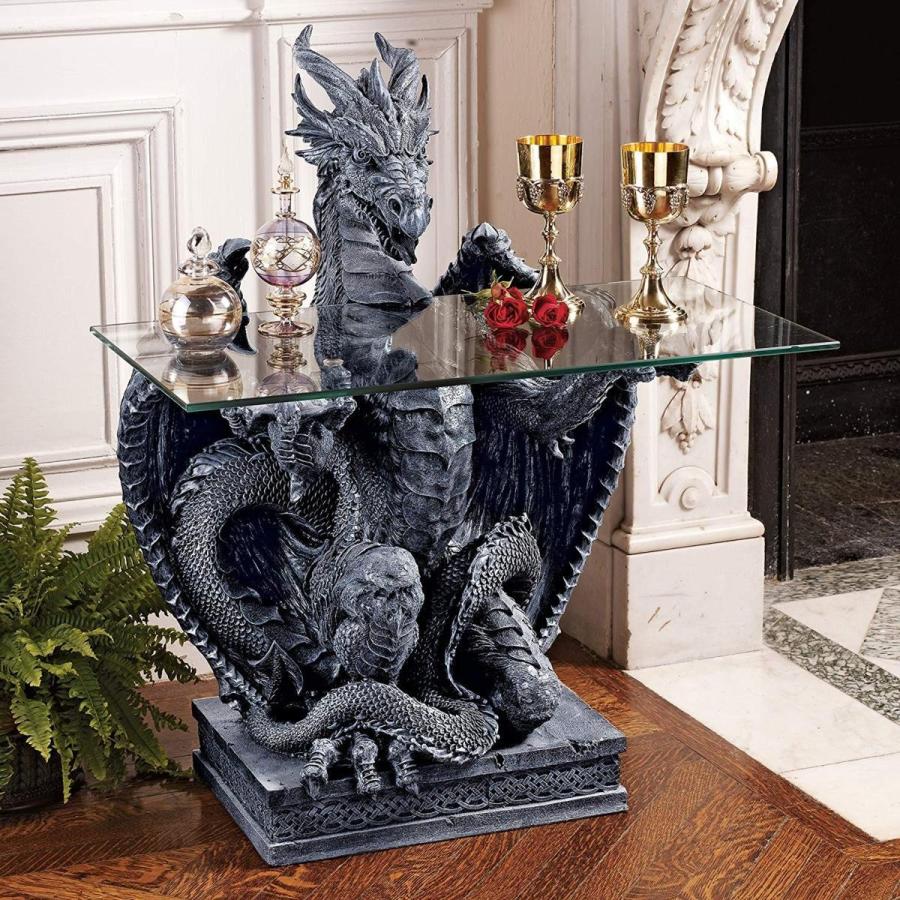 西洋彫刻 （龍）ドラゴンのガラス製テーブルトップ 彫像/ 円卓の騎士