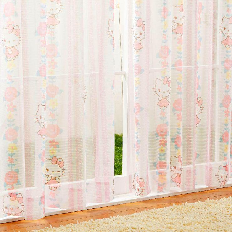 レースカーテン 2枚組 キティ 3サイズ 幅100cm 丈133cm 丈176cm 丈