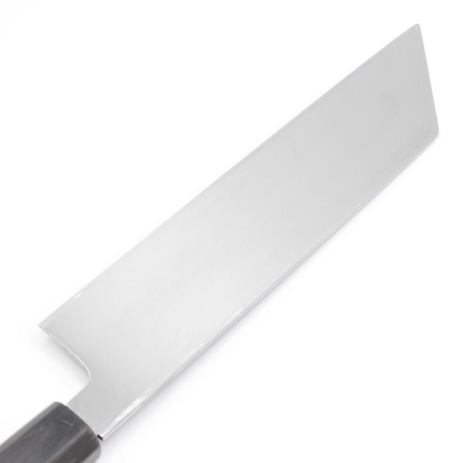 紀親 剥き物包丁 七寸 八角黒檀柄 鏡面 鞘付 刃渡り約210mm 和包丁