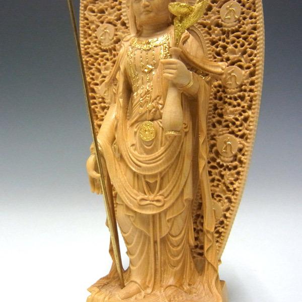 木彫り 仏像 金彩十一面観音菩薩 立像 高さ12cm 柘植製 : 仏像と縁起物