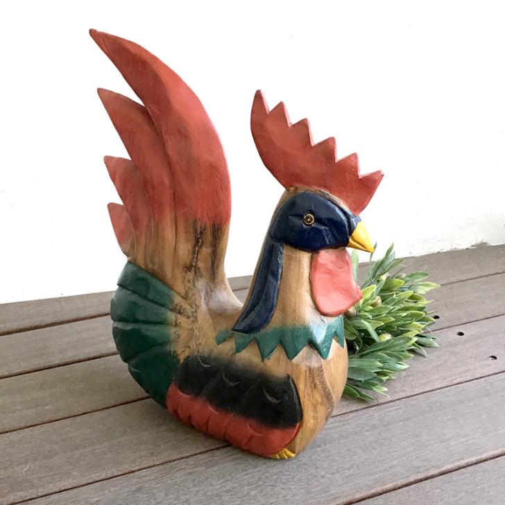 ニワトリ 木彫り 木製小物 置物 鶏 にわとり 鳥 酉 アカシア無垢 木製