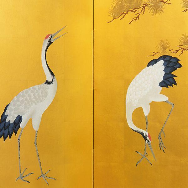 屏風 びょうぶ 肉筆作品 衝立 ついたて 金彩屏風 金彩大鶴絵二曲屏風