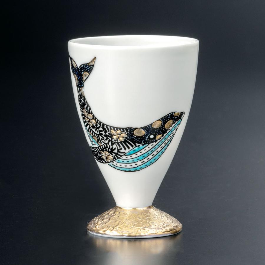 九谷焼 酒盃 色絵線描金彩クジラ図 / 北村和義｜ 酒器 盃 ぐい呑 人気