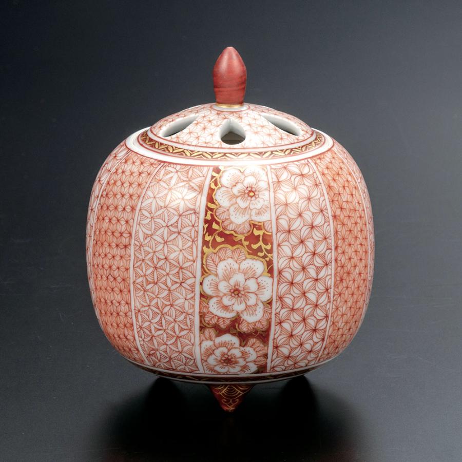 九谷焼 3.5号香炉 赤絵細描咲華文 / 福島礼子｜ 香炉 仏具 人気 ギフト
